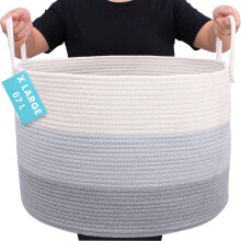 Organihaus Extra Large Rope Toy Basket for Kids Storage, 67L Woven Rope Laundry Bin for Blankets, Dog toys, Clothes - Bedroom, Bathroom and Living Ro