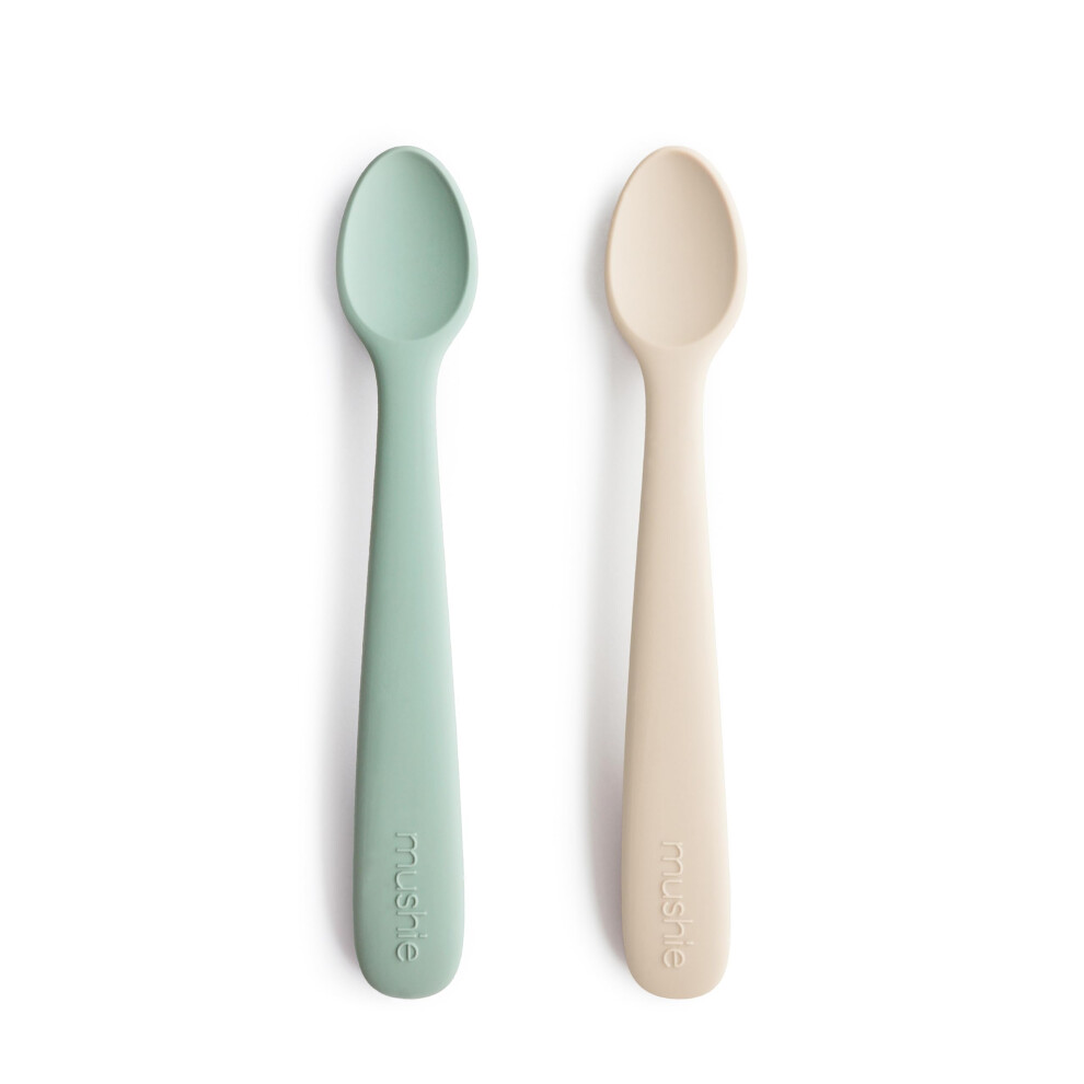 Baby Feeding Spoons | Bpa-Free Silicone Spoons 2-Pack | Dishwasher Safe Durable Toddler Utensils | Cambridge Blue Mushie