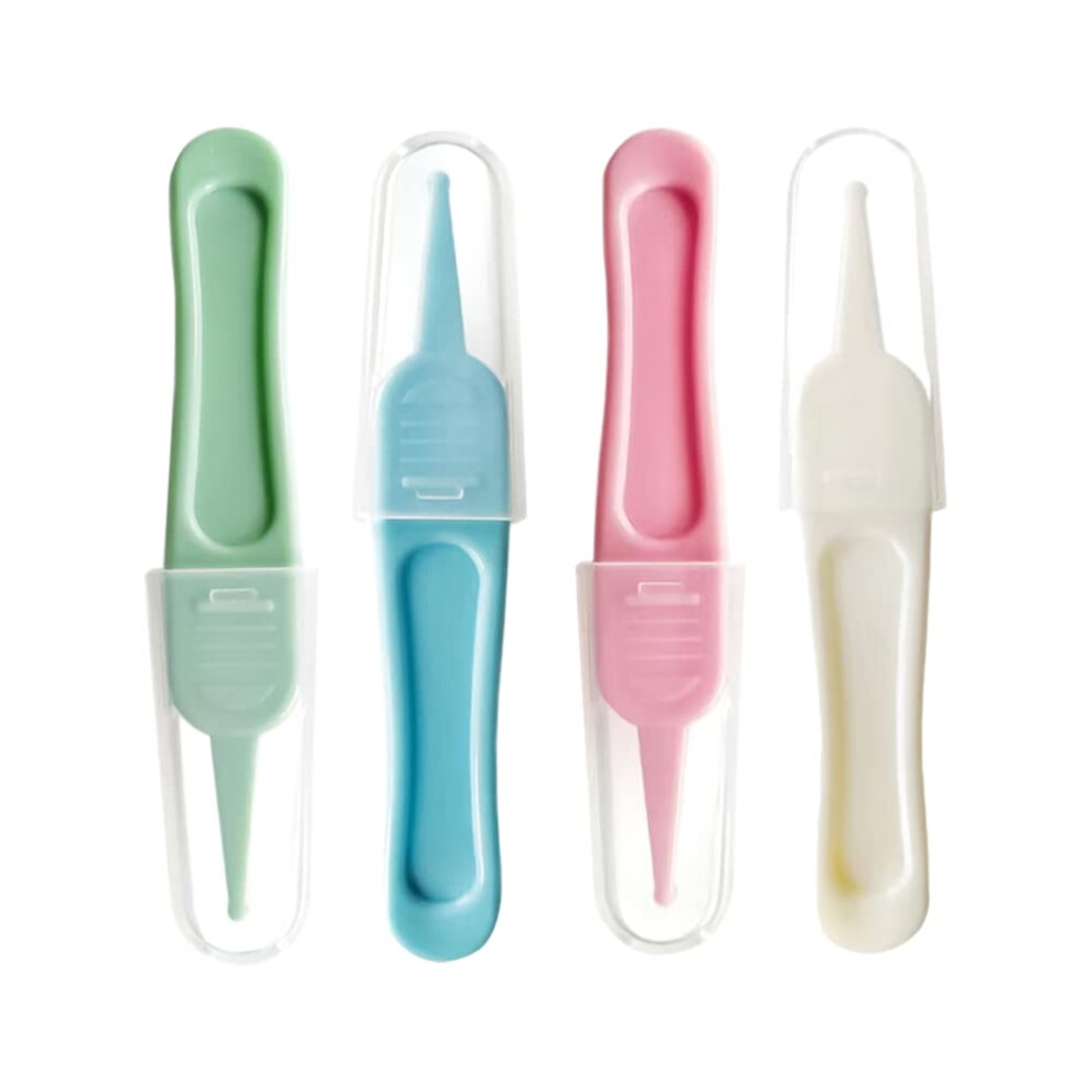 Aeuezxx Unisex Kids Nose Tweezers, 4 Pcs Ear Nose Nasal Tweezers, Nose Cleaning Tweezers, Round-Head Nose Clean Clip, Plastic Tweezers, For Cleaning