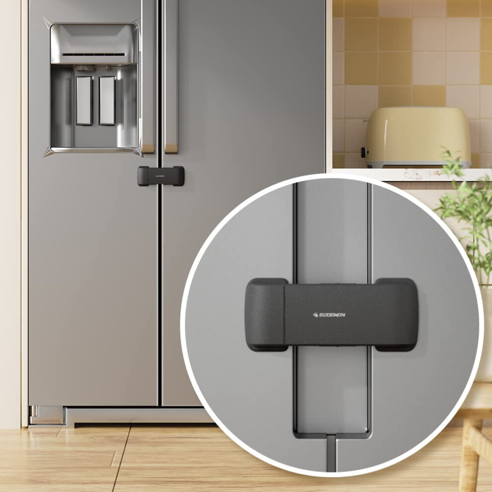 Updated French Fridge Lock French Door Refrigerator/Freezer Lock Apply To Max 2.28"(58Mm) Two Door Gap Distance,Cabinet Cupboard Lock For Kid Eudemon