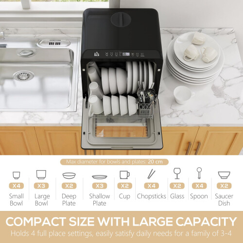 Homcom HOMCOM Tabletop Dishwasher, Mini Countertop Dishwasher with Built-in 2