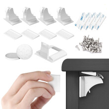 Q Lines Magnetic Cupboard Locks for Children (4-Locks + 1 Key) - Child Locks for Kitchen Cupboards - Adhesive Magnet Baby Safety Proof Locks for Cab