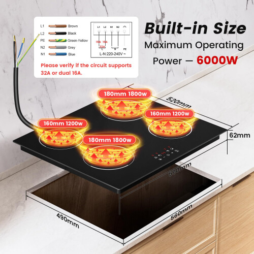 60cm Induction Hob - 4 Zone Built-In Ceramic 1
