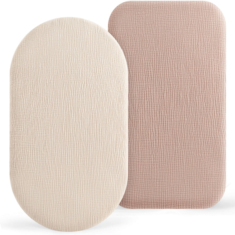 Moses Basket Sheets, 2 Pack Muslin Cotton Bassinet Sheets Fits Oval And Rectangle Crib Bassinet Mattress, Breathable And Skin-Friendly Fo Susurration