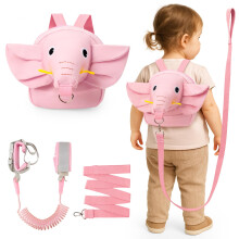 Funsland Baby Walking Harness Backpack: 3 in 1 Adjustable Elephant Toddler Safety Reins & Bag,Anti Lost Wrist Link Leash with Key & Lock,for 1-5 Year
