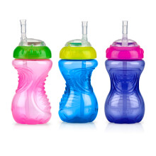 Nuby No-Spill Soft Straw Easy Grip Sippy Cup - Training Cup for Toddlers | Suitable from 12 Months | 300ml / 10oz | Pack of 3