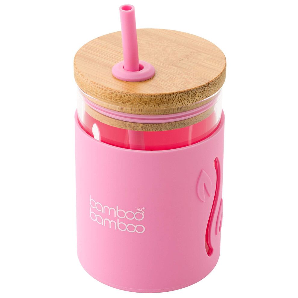 Sippy Cup, Straw Cups For Toddlers, Glass Jar With Bamboo Lid & Silicone Impact Sleeve, Perfect For Drinks & Smoothies, 350Ml Capacity Bamboo Bamboo