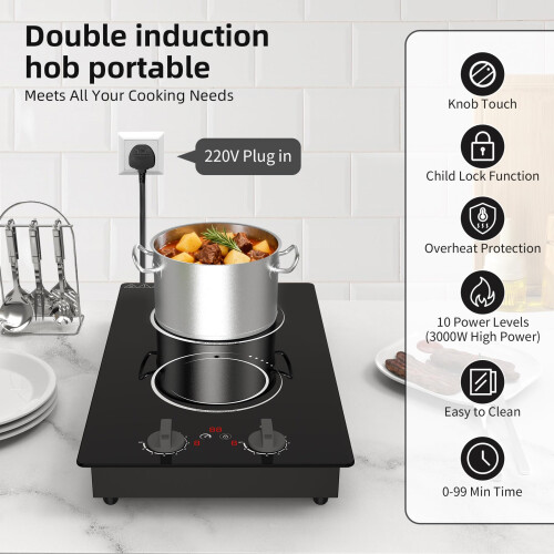 VBGK Double Induction Hob,220V 3000W 2 ring induction 2