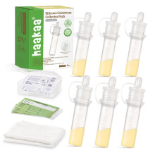 haakaa Silicone Colostrum Collector Kit, Breast Milk Collector with Cotton Cleaning Wipe, Label Stickers and Storage Case, Ready-to-Use, Reusable Sto