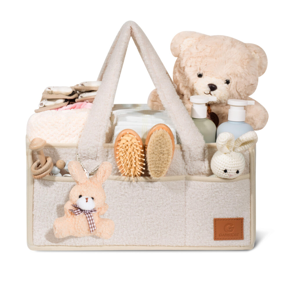Nappy Caddy Organiser Changing Basket Baby Essentials Baby Hamper Basket Portable Travel Bag Luxury Soft Fabric Rabbit Key Ring Detachable Gabi Store
