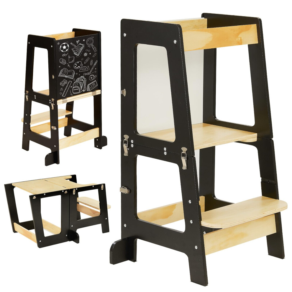 Youyijia 3-In-1 Toddler Learning Tower Kids Step Stool & Mini Desk With Safety R