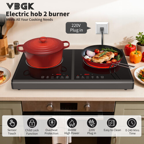 VBGK Electric Hob, 220V 3600W 2 burner ceramic 1