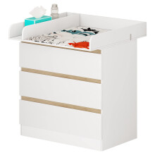 WOLTU Baby Changing Unit with 3 Drawers, Changing Table, Chest of Drawers Dresser for Bedroom Nursery, MDF+Particleboard, White+Oak