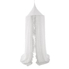 Wonder Space Elegant Kids Bed Canopy - Lace Chiffon Netting with Pom Pom, Princess Girls Fairy Dream Tent, Nursery Room Baby Crib Hanging Curtain Mos