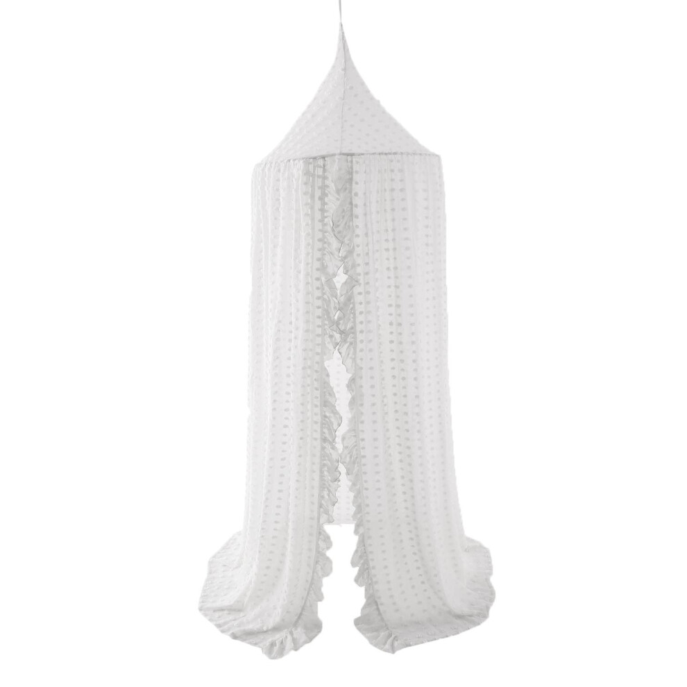Wonder Space Elegant Kids Bed Canopy - Lace Chiffon Netting With Pom Pom, Princess Girls Fairy Dream Tent, Nursery Room Baby Crib Hanging Curtain Mos