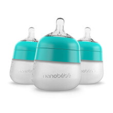 Nanobebe Flexy Silicone Baby Bottles, Anti-Colic, Natural Feel, Non-Collapsing Teat, Non-Tip Stable Base, Easy to Clean 3-Pack, 150ml in Teal