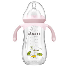 Oberni Anti-Colic Baby Bottles, 330ml / 11oz Weigthed Toddler Milk Feeding Bottles with Size “+” Variable Flow Teat for 12m+, Pink/Pack of 1