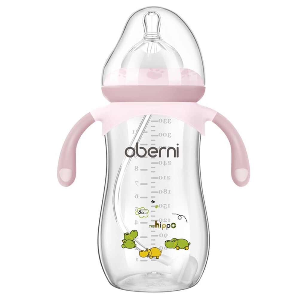 Anti-Colic Baby Bottles, 330Ml / 11Oz Weigthed Toddler Milk Feeding Bottles With Size “+” Variable Flow Teat For 12M+, /Pack Of 1 Pink Oberni