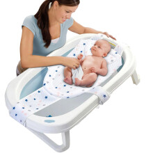 Baby Bath Net, Non Slip Adjustable Newborn Baby Bath Seat with 5 Safety Support Corner, Soft and Comfortable Baby Bath Shower Accessories with Sponge