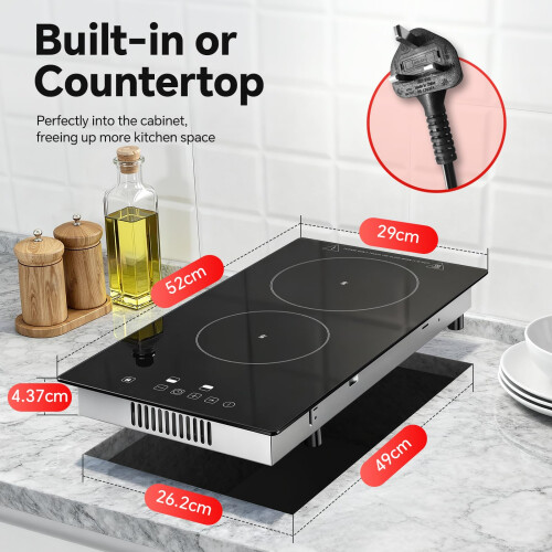 SNDOAS 30cm Ceramic Hob 2 Zones, 3000W Electric 1