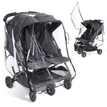 Orzbow Double Pram Rain Cover, Universal Rain Cover for Pushchair Side by Side, Easy Access Window, Breathable Air Vents, Zip Opening, Quick Install,
