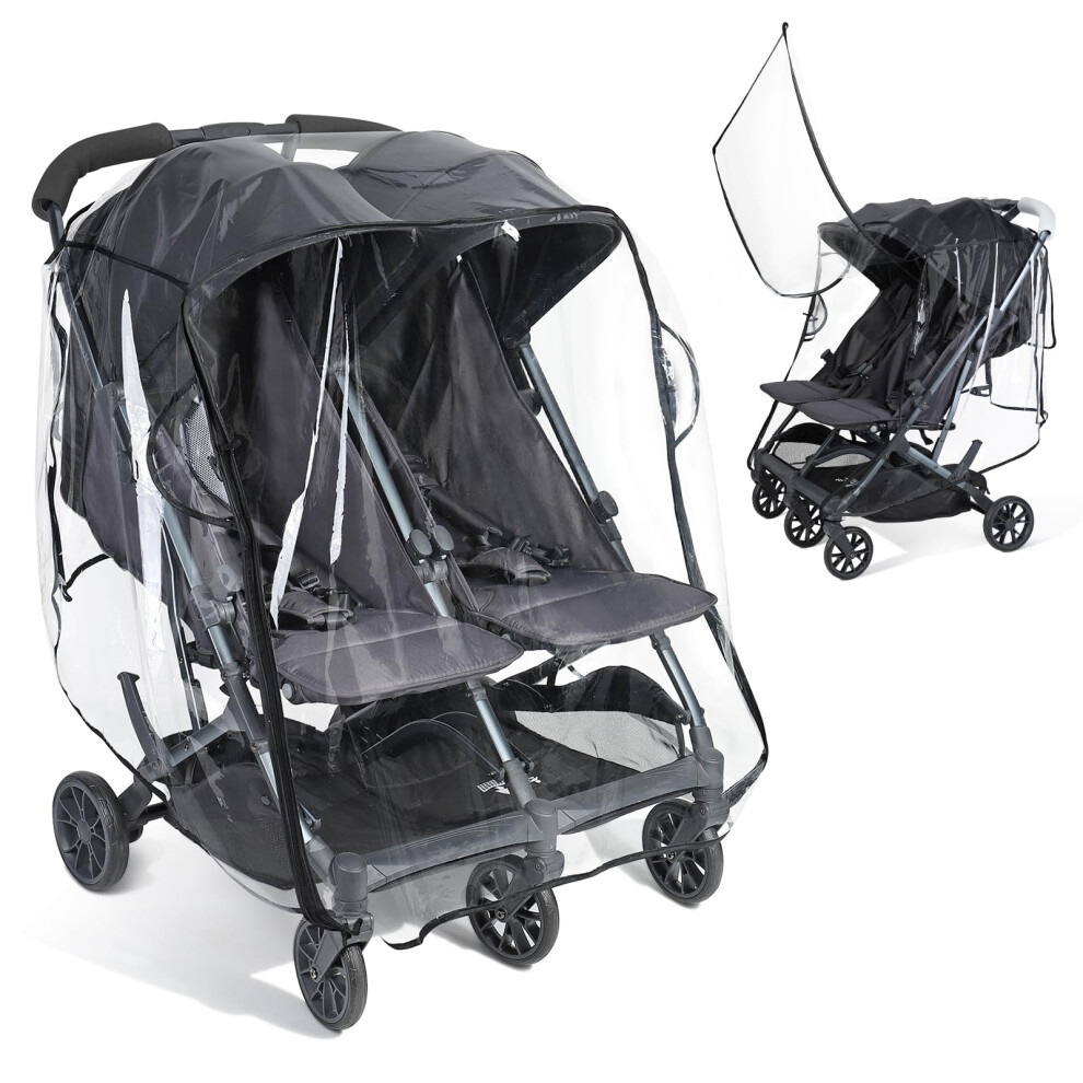 Orzbow Double Pram Rain Cover, Universal Rain Cover For Pushchair Side By Side, Easy Access Window, Breathable Air Vents, Zip Opening, Quick Install,