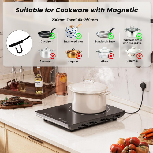 BOOVAL Single Induction Hob, Portable Electric Induction Cooker, 1