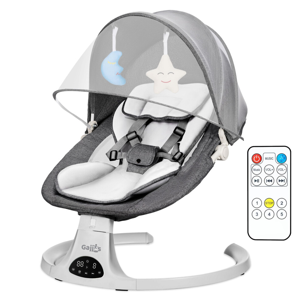 Baby Bouncer Swing Chair From Birth | 5-Speed Baby Swing With Remote Control, 3-Stage Timer, Soft Padded Seat & 2 Plush Toys | Newborn Infant Bouncer Fk Sports