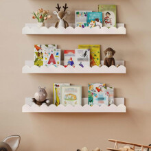 LevalCraft 3 Tier Floating Book Shelves, White Nursery Shelves, Scalloped Shelves, Wall Mounted Bookshelves For Books, Toys, Photo Frames, Nursery Dé