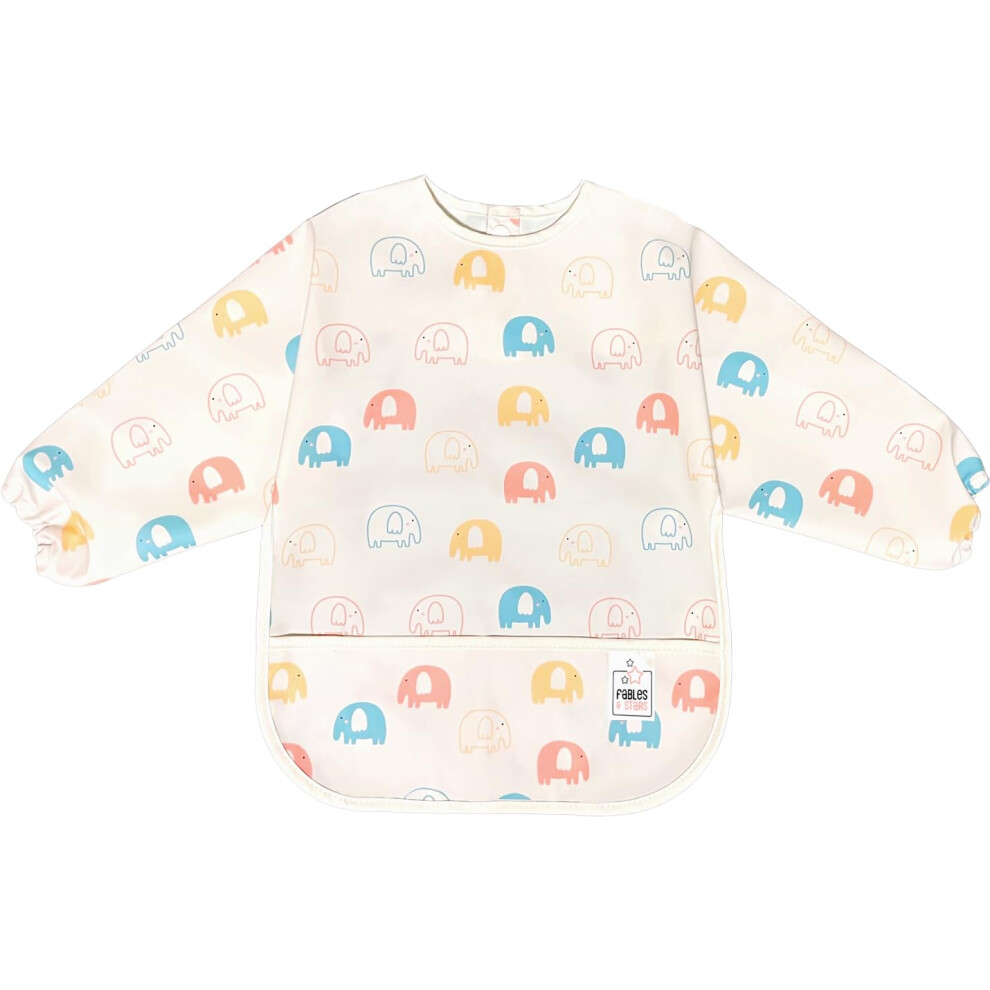 Baby Weaning Bib With Sleeves, Coverall Bibs For Baby Feeding, Waterproof And Easy To Clean & Machine Washable (Cream) Cream Fables & Stars