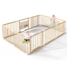 ZIKEBTUY Baby Playpen 240x160x61cm Wood Playpen Foldable Baby Fence fold Away Play Pen with Musical Toys and Door Portable Easy Assembly Playpens for