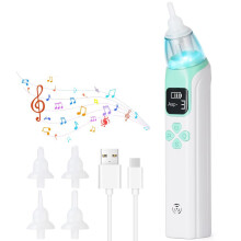 Electric Nasal Aspirator Baby, Portable Baby Sucker with 4 Silicone Tips Nose, Automatic Nose Cleaner with Music and Light, Suction 3 Level, Green