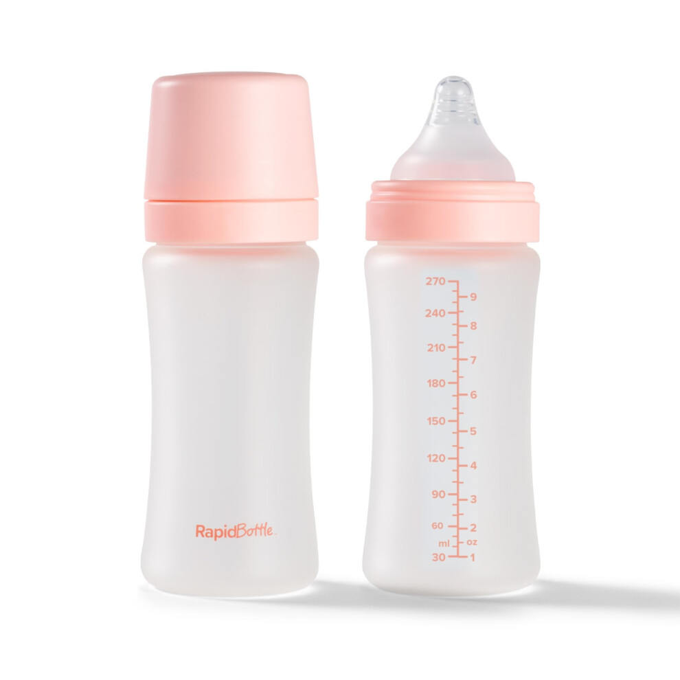 Nuby Pack Of 2 Rapidbottle Anti-Colic Glass Feeding Bottles - Rapid Bottle With Silicone Coated Glass Bottles With Breast-Like Teat | Quick Feed