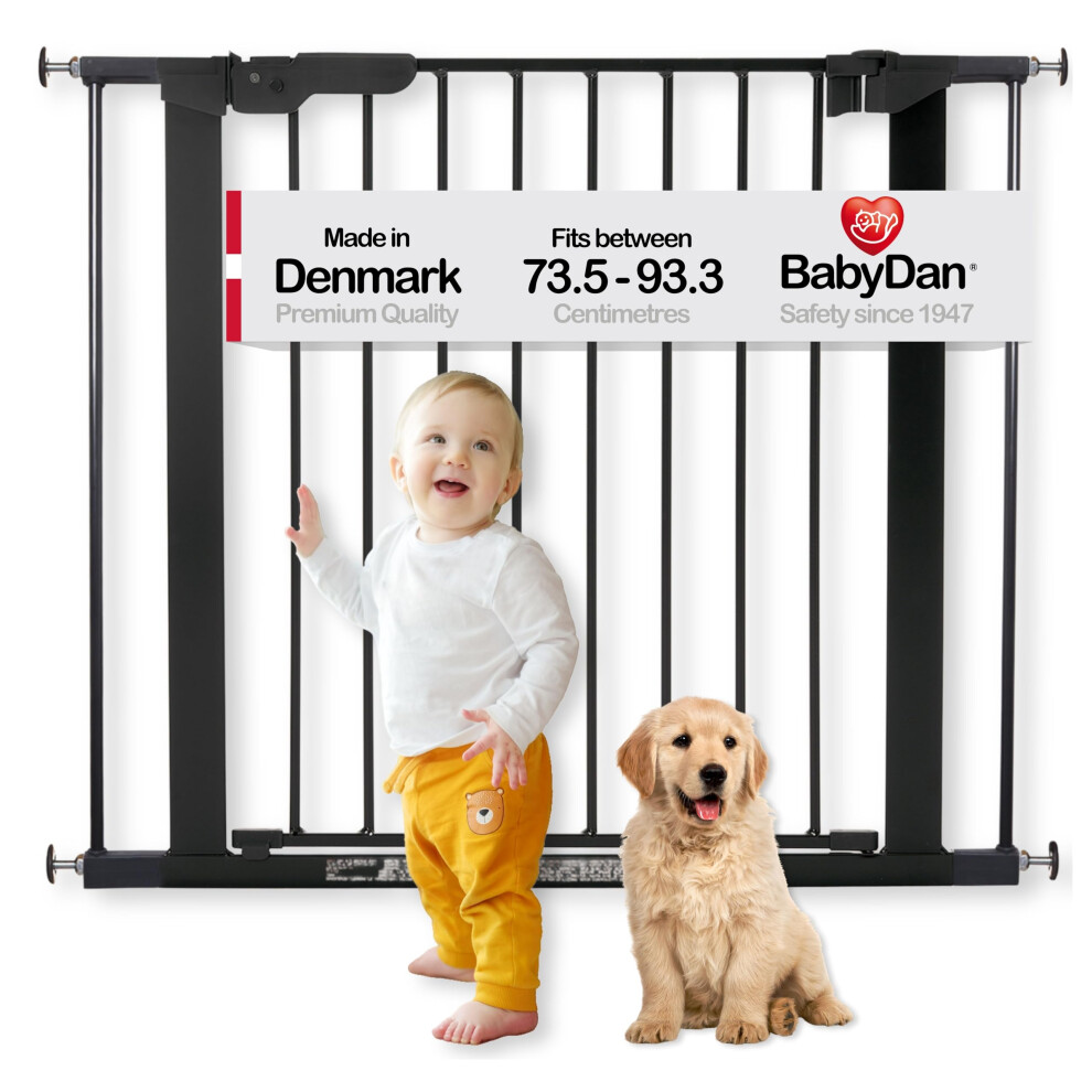 Babydan Premier, Pressure Fit Stair Gate, Covers Openings Between 73.5-93.3 Cm/28.9-36.7 Inches, Baby Gate/Safety Gate, Metal, Black, Made In Denmark