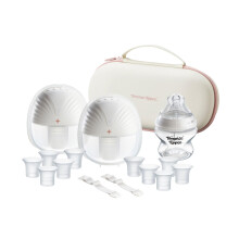 Tommee Tippee Double Wearable Breast Pump, Hands-Free in-Bra Design, 24mm Flange + 5 Inserts, 4 Modes & up to 9 Suction Levels, Quiet, Lightweight, T