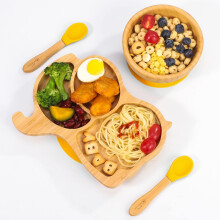 Vinsani Baby Bamboo Weaning Set, Suction Plate, Bowl & Spoon for Toddler