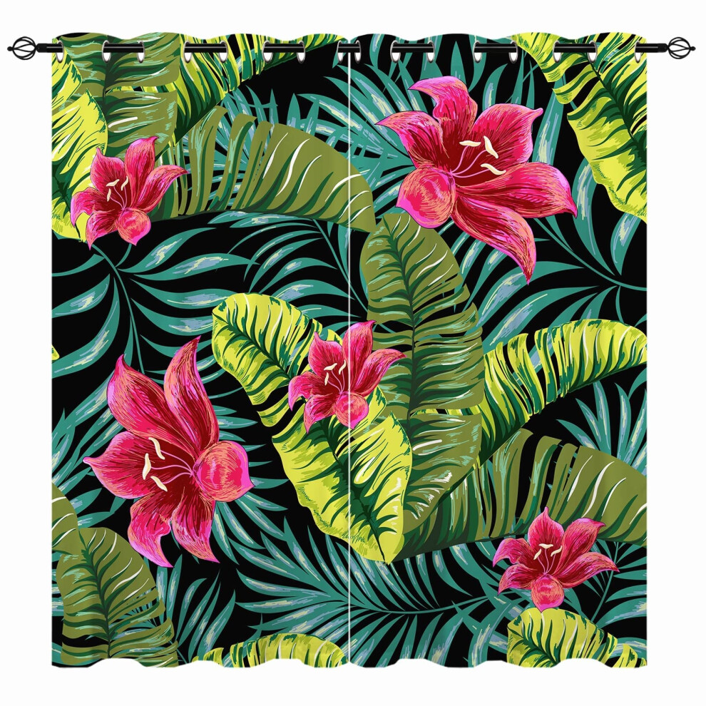 Yuanzu Tropical Blackout Curtains - Girls Jungle Plant Leaves Palm Tree Flowers Print Pattern Eyelet Thermal Insulated Room Darkening Window Drapes F Anhope