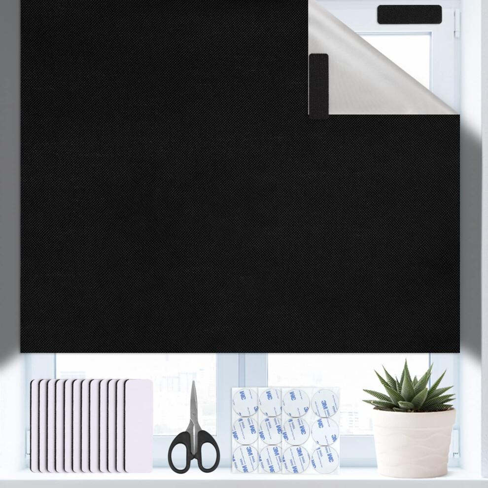 Weysoo Portable Blackout Blind 300X145cm, 100% Blackout Curtains With Silver Thermal Coating, No Drill Temporary Blackout Blinds Stick On, Cut To Fit Any Wi