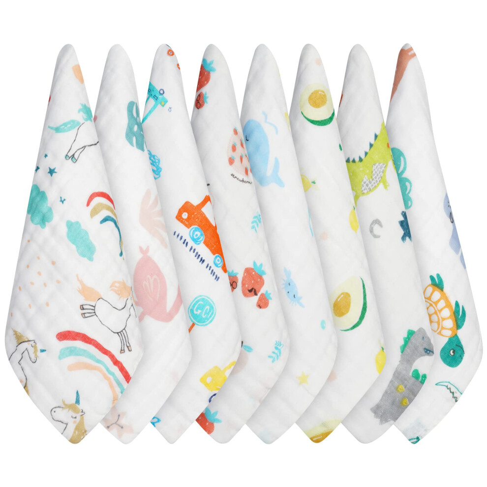 Baby Washcloths, 8Pcs Muslin Cotton Baby Towels, 25X25 Cm 6 Layers Cotton Baby Muslin Squares, Soft Baby Muslin Cloths, Absorbent & Breathable, Aolso