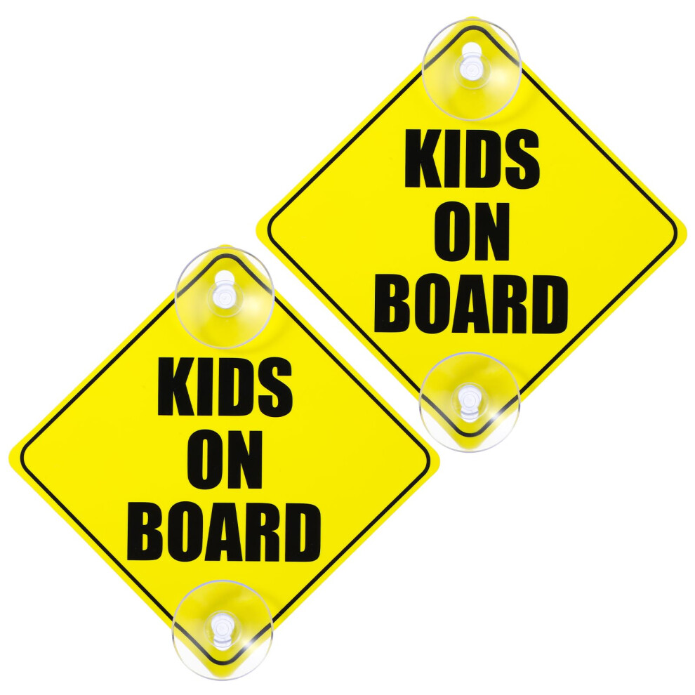 Geehua Kids On Board Safety Signs, 2 Pcs 5"X5" Warning Sign Stickers With Double Suction Cups - Baby In Car Sticker Marks For Window Cling - Reusable