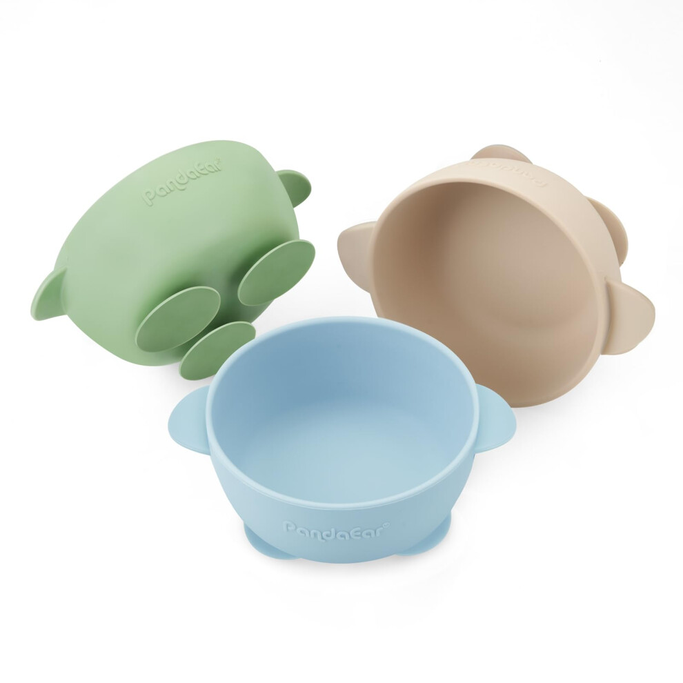3 Pack Baby Suction Bowls, Stay Put Silicone Food Bowl Babies Led Weaning Supplies For Kids Toddlers, Bpa-Free - Blue/Green/Brown Pandaear