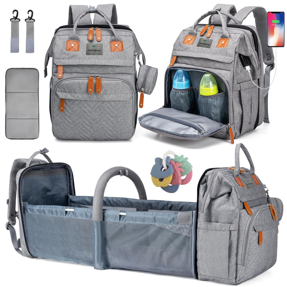 Baby Changing Bags With Portable Nappy Changing Bag With Pad, Diaper Bag Backpack With Changing Station, Pacifier Holder And Stroller Straps Multifun Swiftsprout