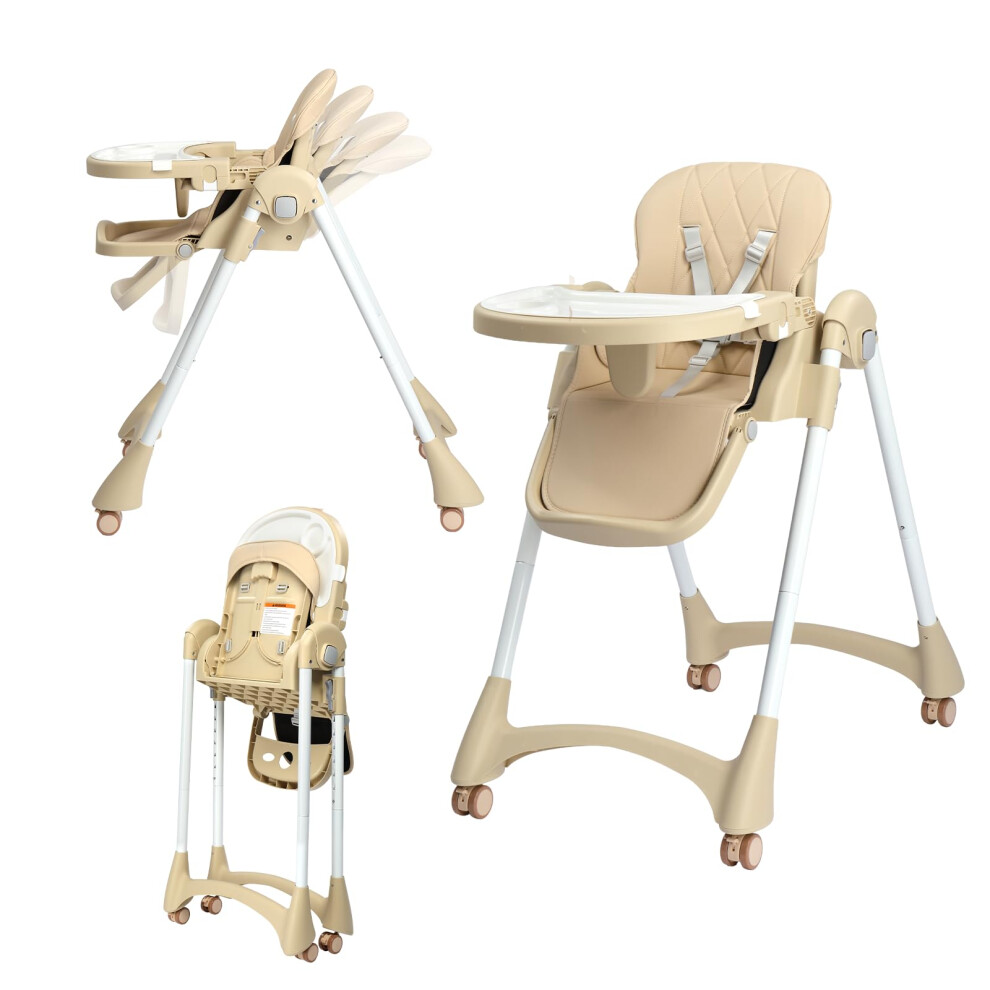 Baby Foldable High Chair, Adjustable Height With 7 Positions, 4-Level Reclining Seat & Detachable Double Tray, Highchair For Toddlers 6 Months Bonnlo