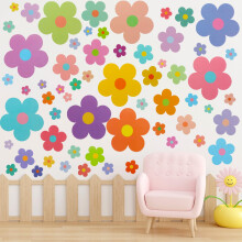 Ouligay 63 Pcs Cute Flower Wall Stickers,Wall Stickers for Girls Room,Colorful Flower Decals for Walls Teen Girls Boy Kids Nursery Bedroom Kindergart