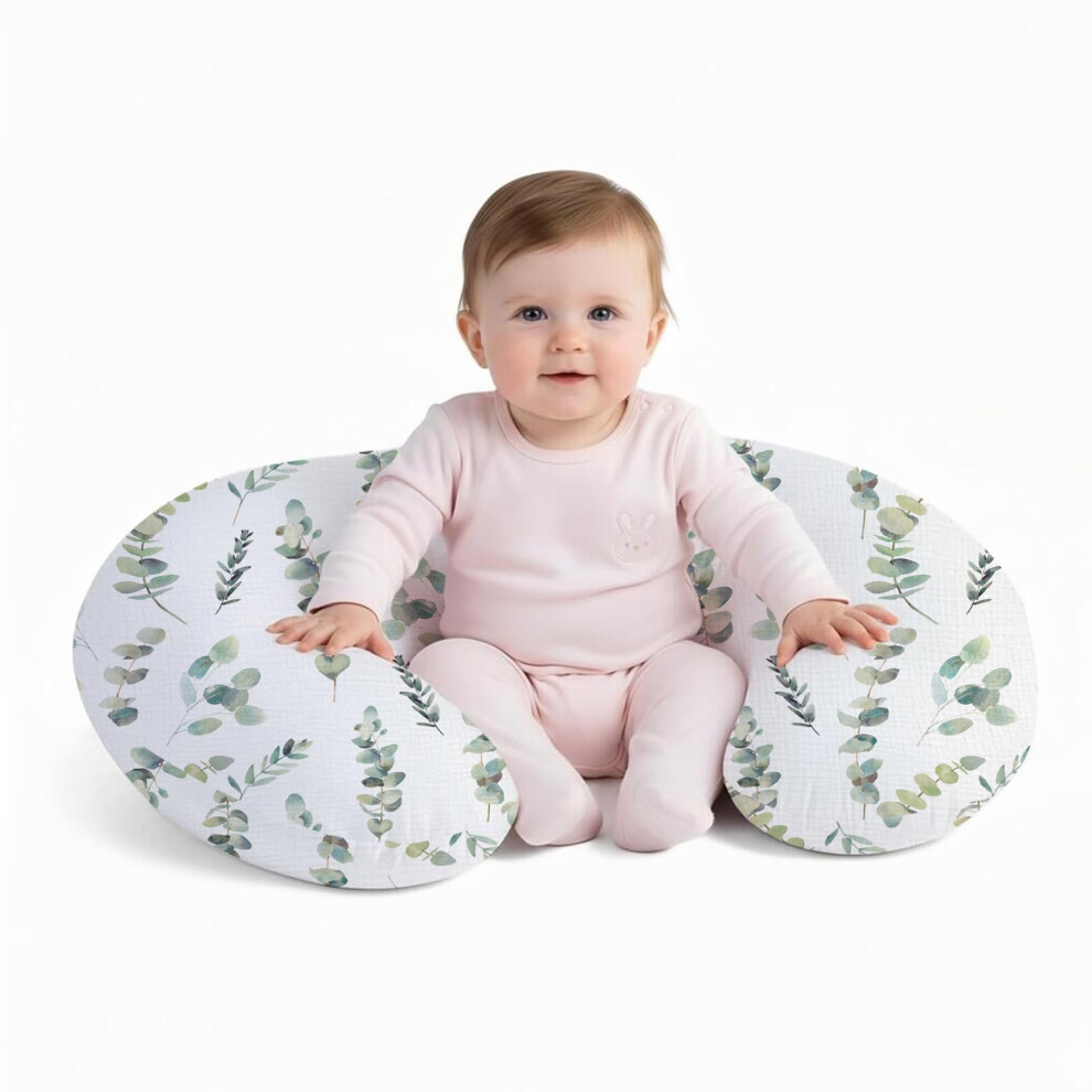 Little Grape Land Nursing Pillow & Feeding Pillow For Mum & Baby, Eucalyptus Leaves Muslin Cover, Removable Machine-Washable, For Breastfeeding, Bott