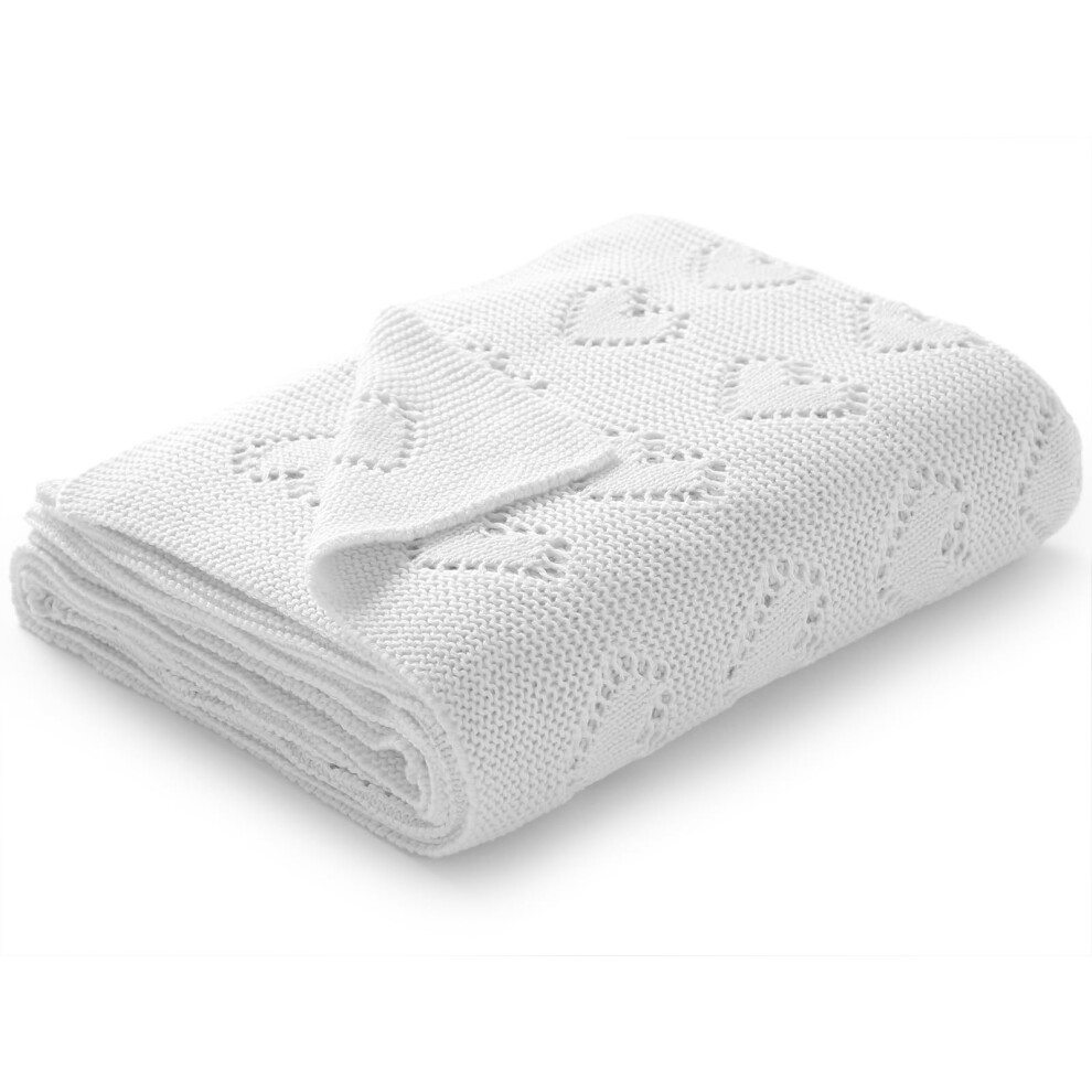 100% Cotton Knitted Cellular Baby Blanket, 100 X 80Cm (White) White Mimixiong