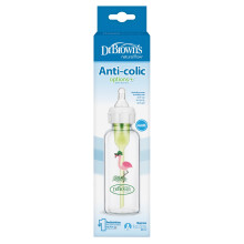 Dr. Browns Narrow Neck Options and Feeding Glass Bottle with Flamingo Deco with L2 Nipple, 250 ml Capacity