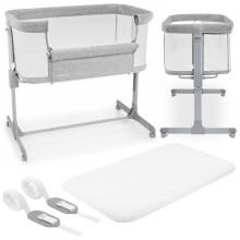 Next to me Crib 3 in 1 - Bedside Cots for Babies - Baby Bassinet with Breathable Mesh - Baby Cot with Mattress Included - 7 Height Levels - Wheels &