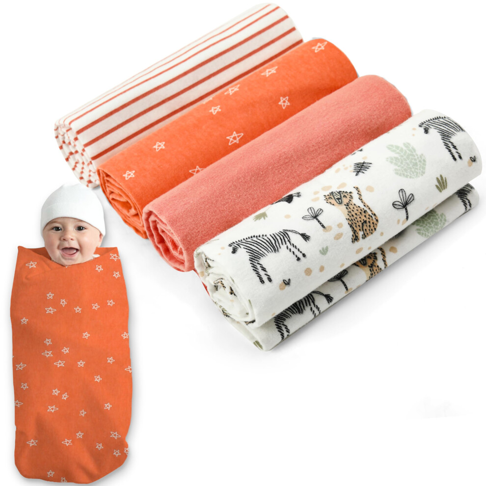 Mother's Choice Baby Flannel Blanket 4 Pack | Cotton Receiving Blanket For Newborn | Lightweight Infant Swaddle Blanket | Soft Blanket For Baby Boy A