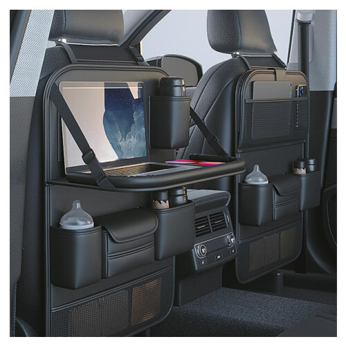 Primst 2 Pack Leather Car Backseat Organizer with Foldable Table
